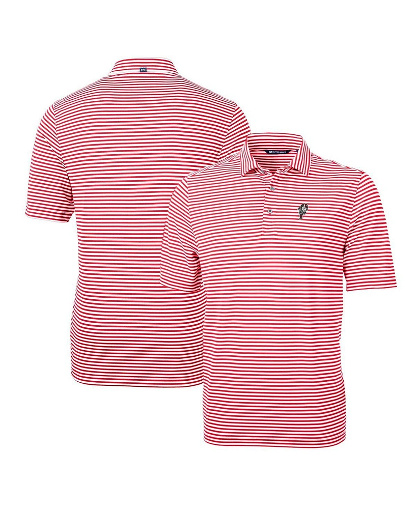 Cutter & Buck Men's Ohio State Buckeyes Throwback Logo Virtue Eco Pique Stripe Polo
