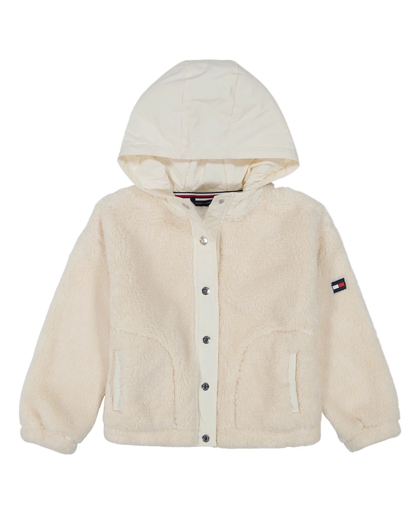 Tommy Hilfiger Big Girls Mixed Media Minky Snap Front Hoodie