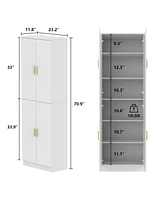 Famapy White Wooden Accent Bookcase, Sideboard, with Adjustable Shelves