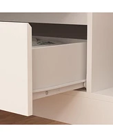 Famapy White Wood 16-Shelf Accent Bookcase with 3-Color Led Lights, Drawers