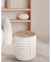 Anaya Home White Boucle Patchwork Storage Side Table