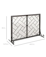 Best Choice Products 44x33in 2-Panel Handcrafted Wrought Iron Geometric Fireplace Screen w/ Magnetic Doors