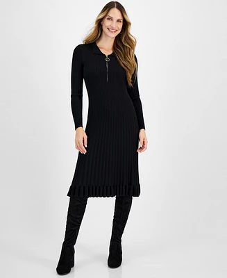 Robbie Bee Women's Ribbed Zippered Sweater Dress