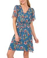 CeCe Women's Floral V-Neck Short Flutter-Sleeve Dress