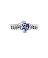 Bling Jewelry Frozen Winter Holiday Party Christmas Snowflake Shape Blue Cubic Zirconia Bead Cz Charm Sterling Silver For Women European Bracelet