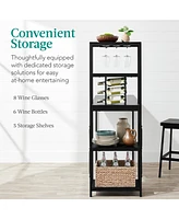 Best Choice Products 3-Piece Bar Height Dining Set w/ Bottle Rack, Glass Storage, 5 Shelves
