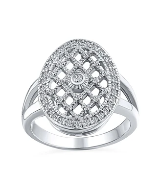 Bling Jewelry Art Deco Style Fashion Large Oval Pave Cluster Cz Engagement Statement Ring For Women .925 Sterling Silver