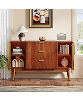 Tribesigns Sideboard Buffet Cabinet, Mid-Century Buffet Cabinet with 2 Doors & 3 Drawers, 55.1'' Kitchen Storage Cabinet with Solid Wood Legs, Accent