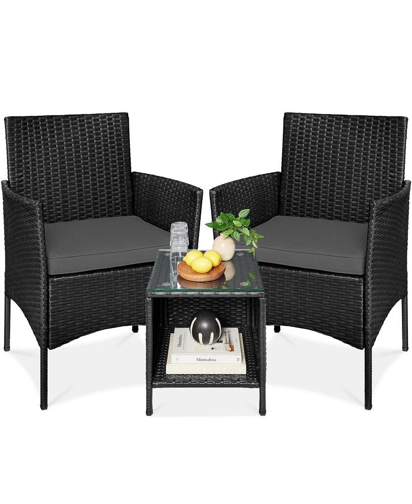 Best Choice Products 3-Piece Outdoor Wicker Conversation Patio Bistro Set, w/ 2 Chairs