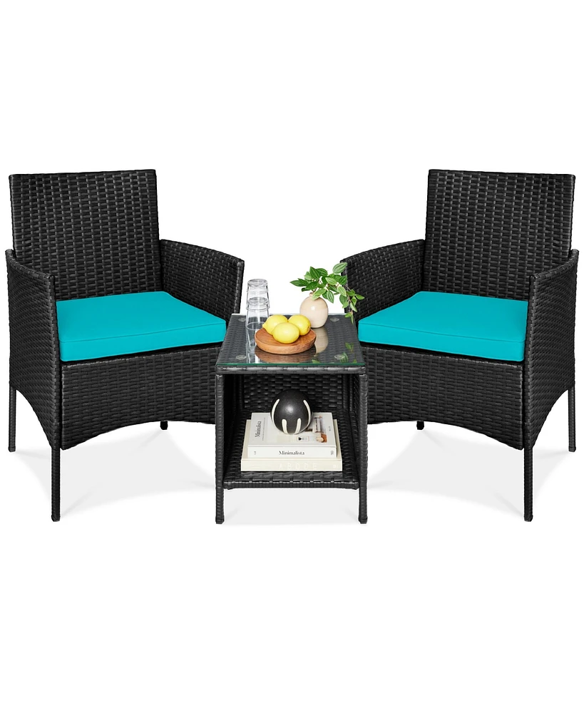 Best Choice Products 3-Piece Outdoor Wicker Conversation Patio Bistro Set, w/ 2 Chairs, Table