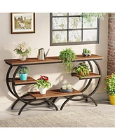 Tribesigns C-shaped End Table, Industrial 3-tier Small Side Table for Couch, Wood Bedside Table Snack Side Table Small Space, Rustic Brown