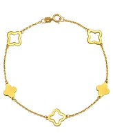 Solid & Silhouette Alternating Clover Station Link Bracelet in 14k Gold