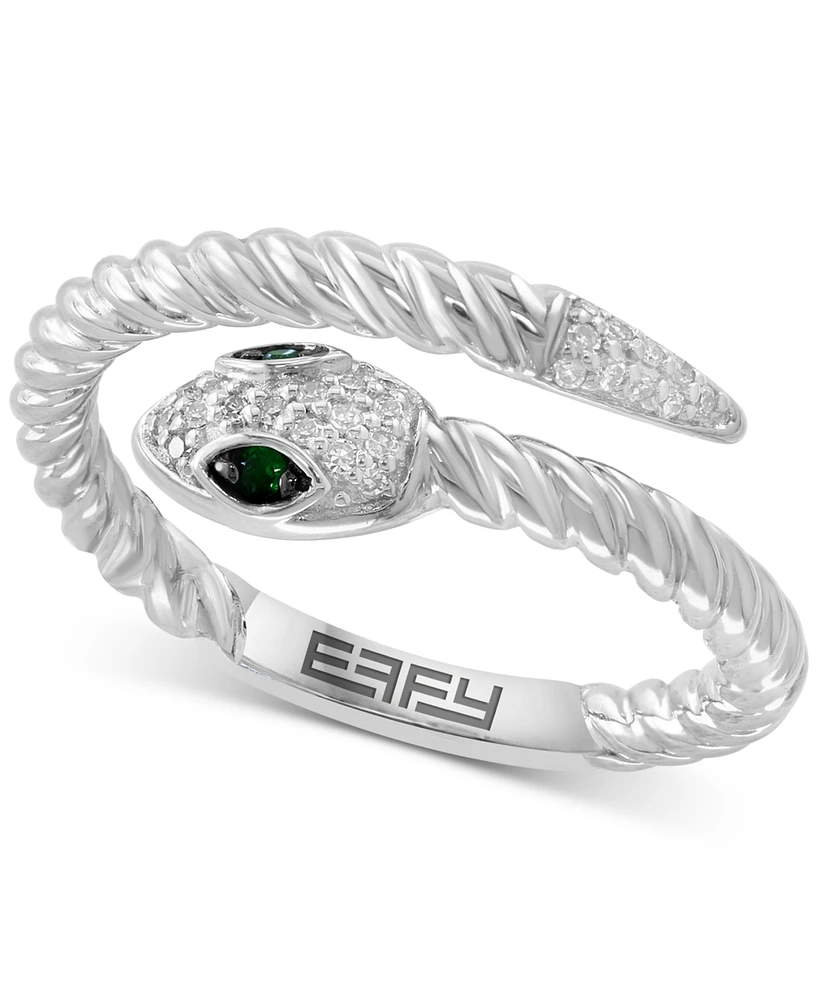 Effy Diamond (1/10 ct. t.w.) & Tsavorite Accent Snake Ring in Sterling Silver