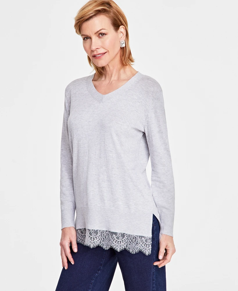 I.n.c. International Concepts Women's Lace-Trim Tunic Sweater, Created for Macy's