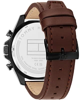 Tommy Hilfiger Men's Multifunction Brown Leather Strap Watch 46mm