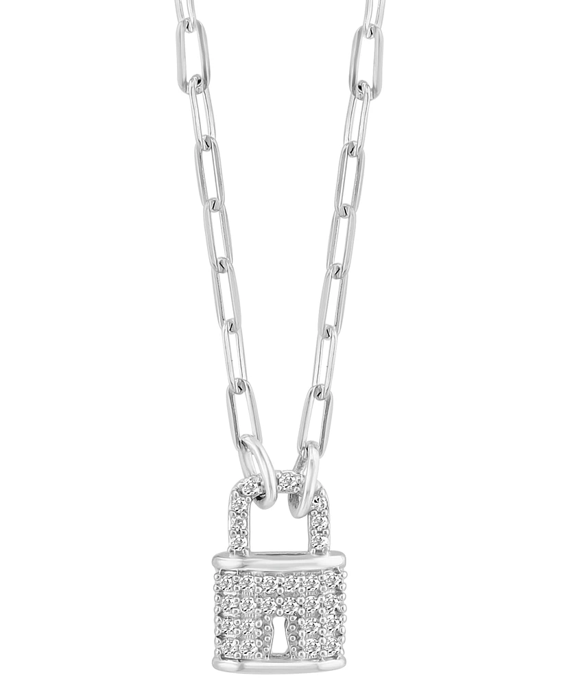 Effy Diamond Padlock 18" Pendant Necklace (1/6 ct. t.w.) in Sterling Silver