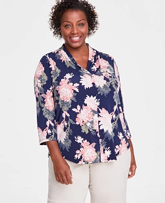 Jm Collection Plus Size Vintage Enchantment V-Neck Top, Created for Macy's