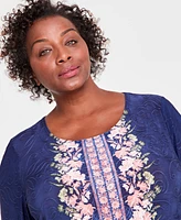 Jm Collection Plus Enchantment Floral Jacquard Top, Created for Macy's