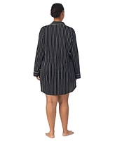 Lauren Ralph Lauren Plus Size Notched-Collar Striped Sleepshirt