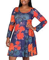 24seven Comfort Apparel Plus Size Long Sleeve Knee Length Dress