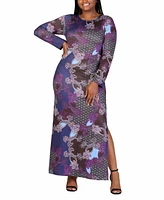 24seven Comfort Apparel Plus Paisley Long Sleeve Maxi Dress