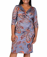 24seven Comfort Apparel Plus Faux Wrap Printed Dress