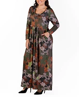 24seven Comfort Apparel Plus Size Long Sleeve Maxi Dress with Pockets