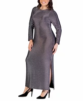 24seven Comfort Apparel Plus Long Sleeve Shimmery Maxi Dress