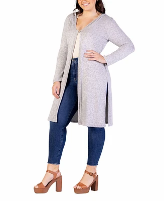 24seven Comfort Apparel Plus Knee Length Hooded Cardigan Sweater