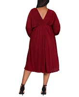24seven Comfort Apparel Plus Size Shimmer V-Neck Midi Dress