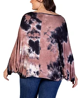 24seven Comfort Apparel Plus Tie Dye Batwing Sleeve Relax Fit Top