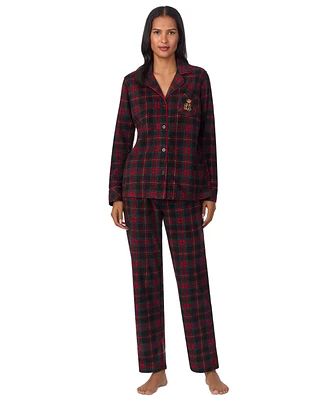 Lauren Ralph Women's Printed Notched-Collar Pajama Set