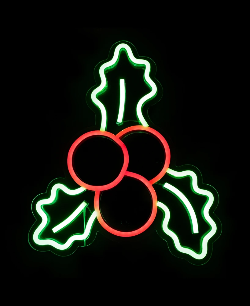 Northlight 12" Led Lighted Neon Style Holly Berries Christmas Window Silhouette