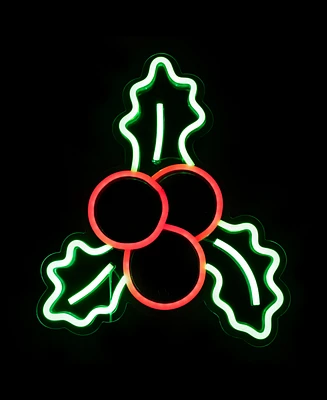 Northlight 12" Led Lighted Neon Style Holly Berries Christmas Window Silhouette