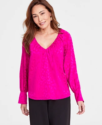 I.n.c. International Concepts Women's Pleated V-Neck Blouse, Created for Macy's