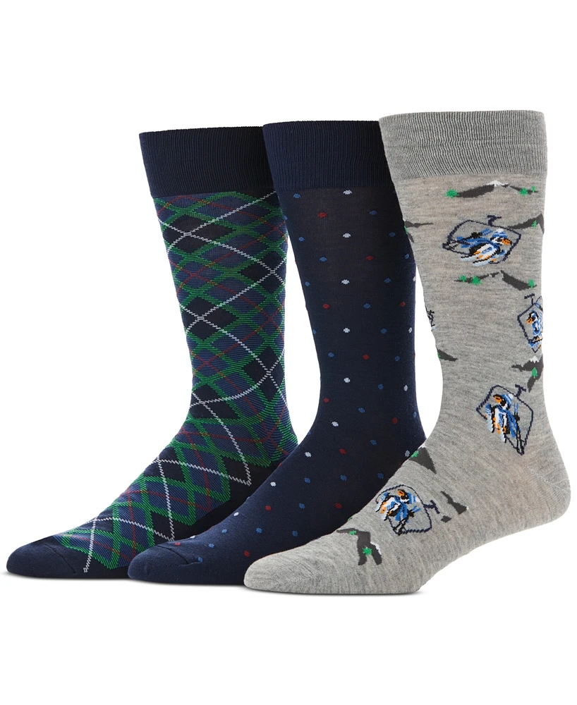 Perry Ellis Portfolio Men's 3-Pack Skiing Penguin and Holiday Print Dress Socks