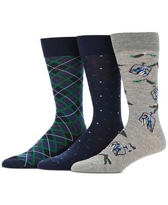 Perry Ellis Portfolio Men's 3-Pack Skiing Penguin and Holiday Print Dress Socks