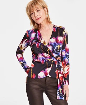 I.n.c. International Concepts Women's Printed Surplice-Neck Wrap Blouse, Created for Macy's