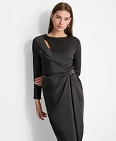 Dkny Women's Cutout Draped Long-Sleeve Gown