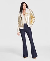 I.n.c. International Concepts Women's Cropped Metallic Aviator Jacket, Created for Macy's