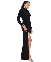 Betsy & Adam Women's Embellished Long-Sleeve Ruched Velvet Gown