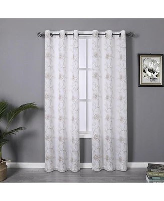 Kate Aurora Floral Embroidered Double Layered Sheer Grommet Curtains