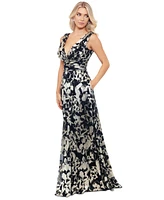 Betsy & Adam Petite Metallic Floral-Print Evening Gown