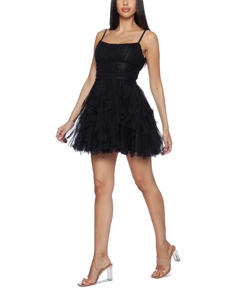 B Darlin Juniors' Scoop-Neck Fit & Flare Mini Glitter Dress