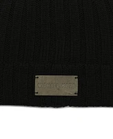 Michael Kors Men's Leather Patch Ribbed Beanie