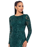 Betsy & Adam Petite Sequinned Mesh-Sleeve Evening Gown