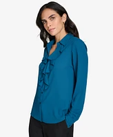 Calvin Klein Women's Ruffle-Front Long-Sleeve Blouse