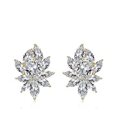 Genevive Sterling Silver with Clear Cubic Zirconia Corsage Flower Cluster Stud Earrings in White Gold Plated and 14k Gold plated