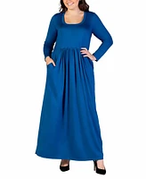 24seven Comfort Apparel Plus Size Long Sleeve Maxi Dress with Pockets