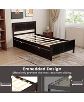 Gymax Twin Size Wooden Bed Frame with 2 Storage Drawers & Under-bed Storage Espresso